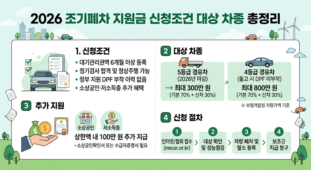 2026 조기폐차 지원금 신청조건 대상 차종 총정리